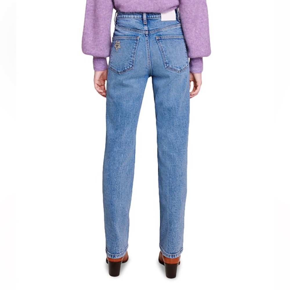 NWT Maje Pagody Crystal Embellished Straight Leg Stretch Denim Button Fly Jeans - Picture 16 of 16